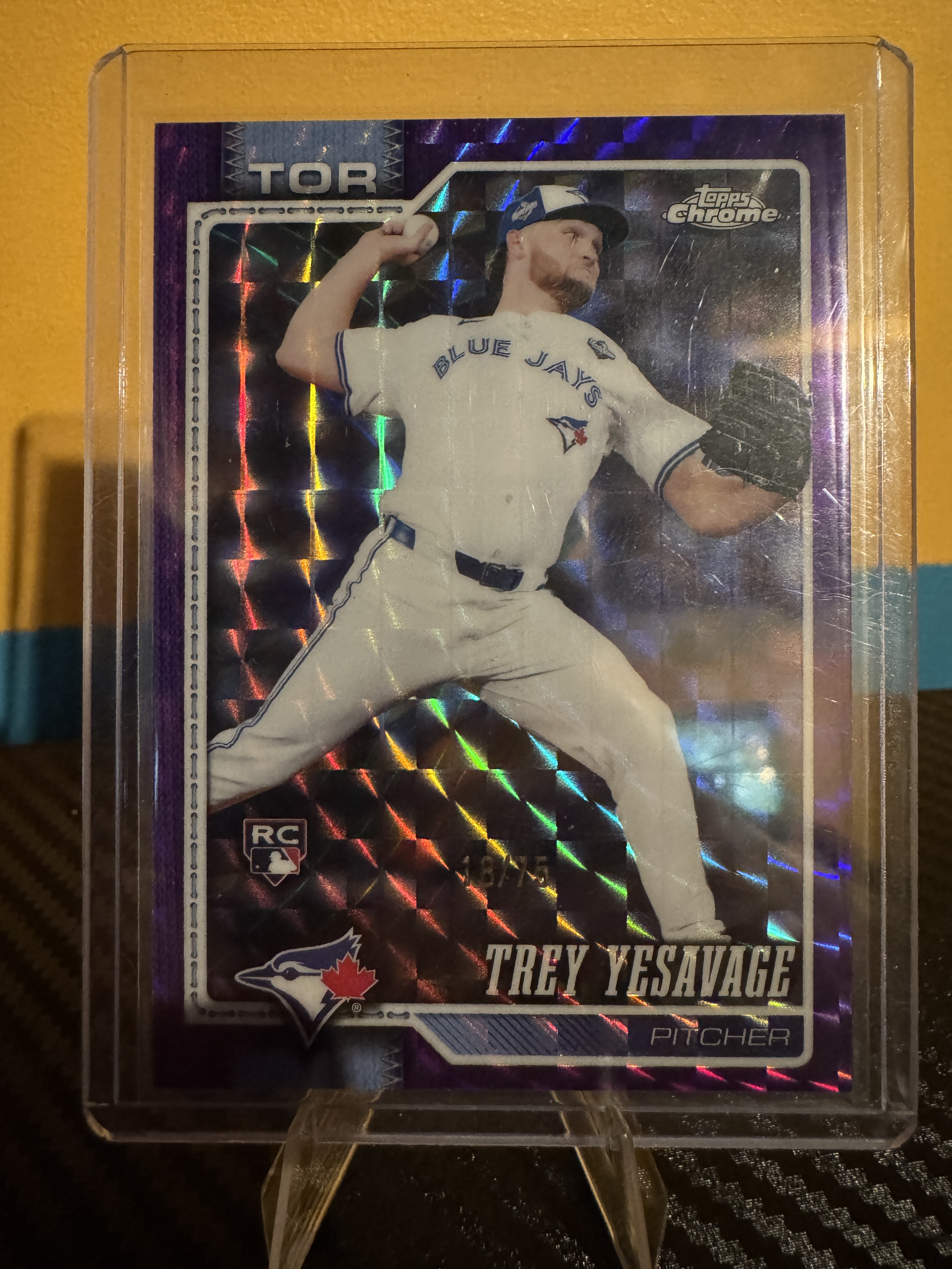 2026 Topps Chrome Baseball Trey Yesavage #86 Purple Geometric Refractor, Raw, front of the card