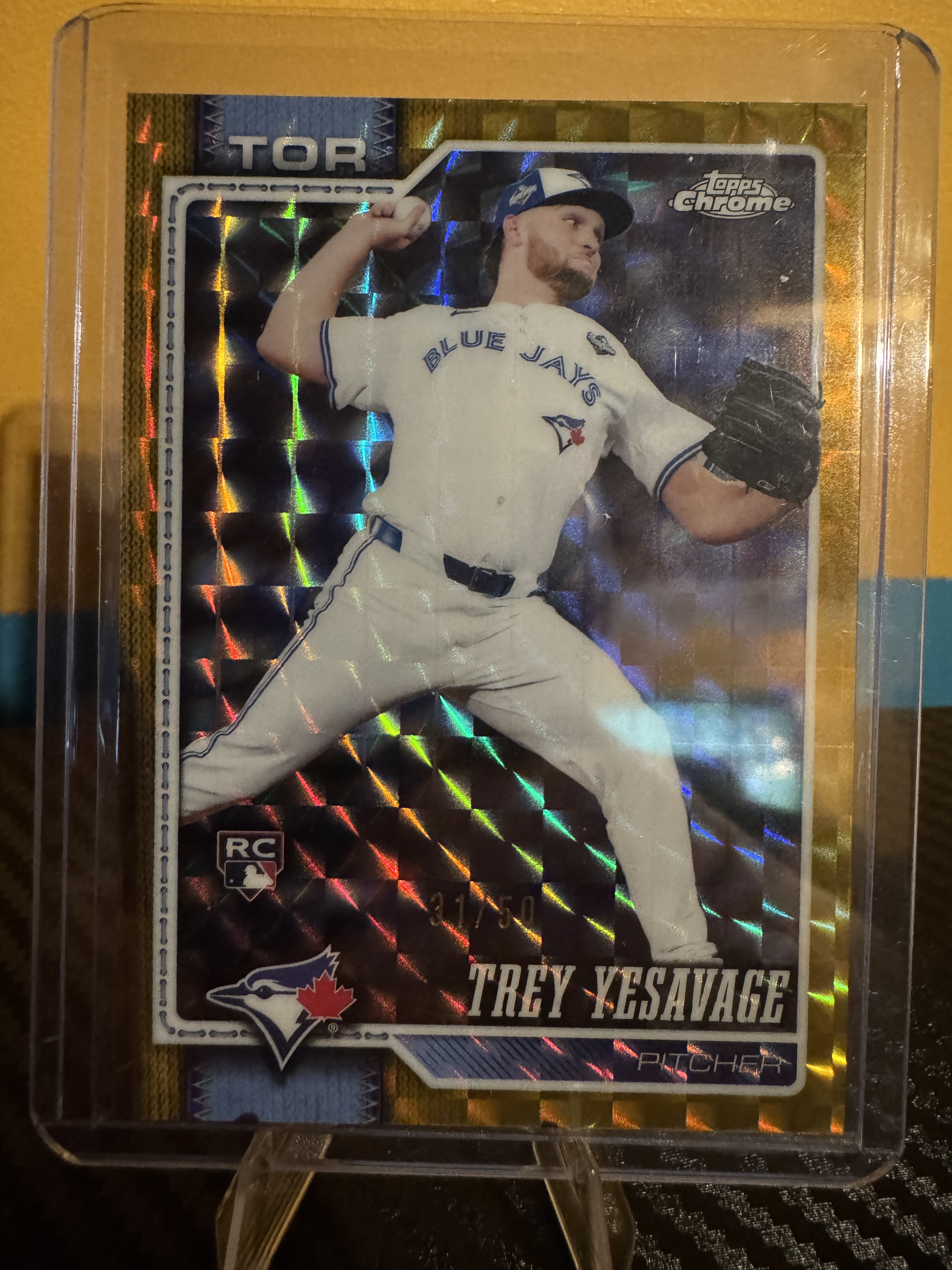 2026 Topps Chrome Baseball Trey Yesavage #86 Gold Geometric Refractor, Raw, front of the card