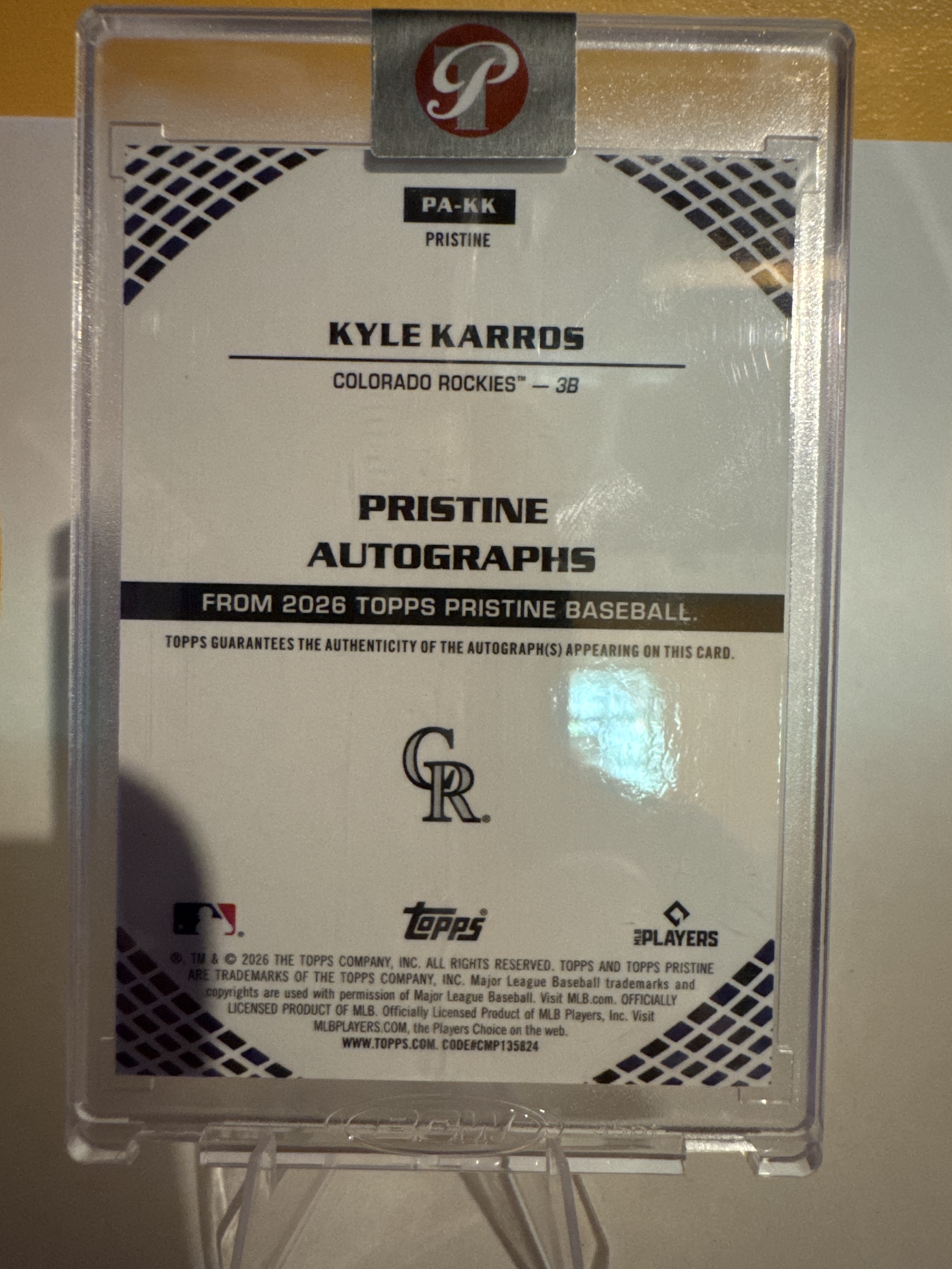2026 Topps Pristine Baseball Kyle Karros #PA-KK Base, Raw, back of the card