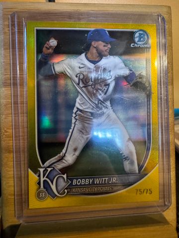 2025 Topps Bowman Chrome Baseball Bobby Witt Jr. #7 Yellow Refractor, Raw, front of the card