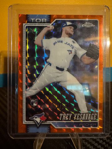 2026 Topps Chrome Baseball Trey Yesavage #86 Orange Geometric Refractor, Raw, front of the card