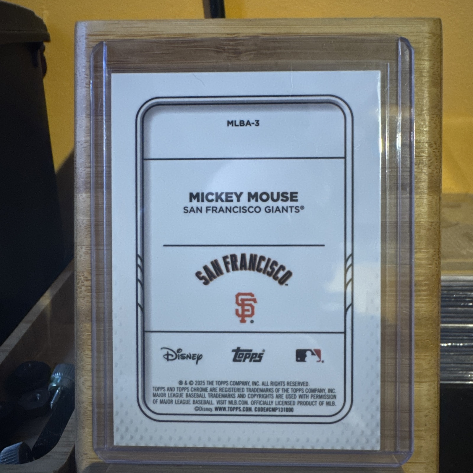 2025 Topps Chrome Update Baseball Sapphire Edition Mickey Mouse #MLBA-3 Base, Raw, back of the card