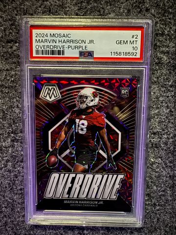 2024 Panini Mosaic Football Marvin Harrison Jr. #2 Mosaic Purple, PSA 10, front of the card