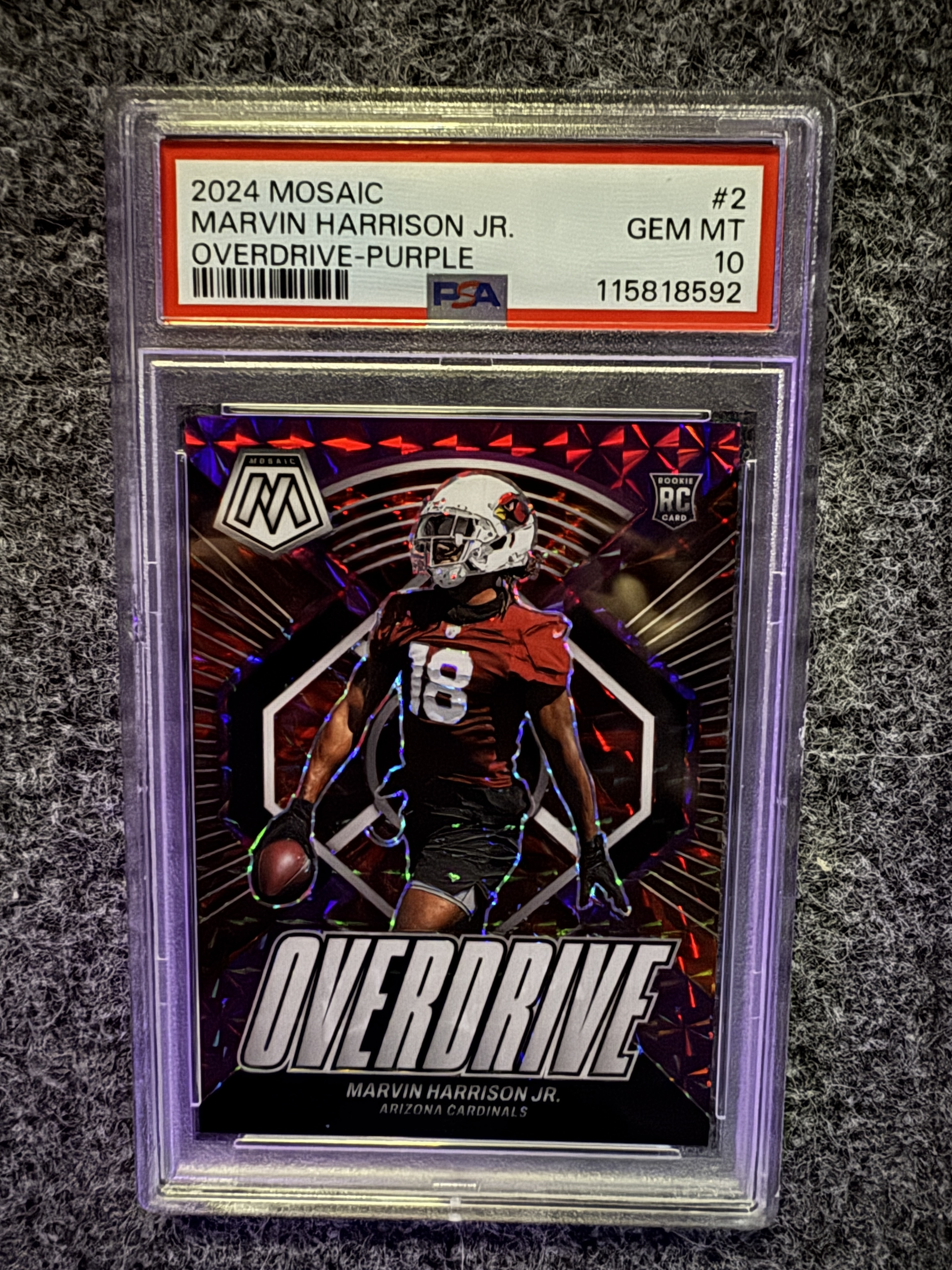 2024 Panini Mosaic Football Marvin Harrison Jr. #2 Mosaic Purple, PSA 10, front of the card